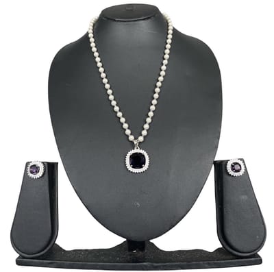 N3 Collecties Parel kralen ketting en bijpassende oorbellen met paarse stenen Voor Dames