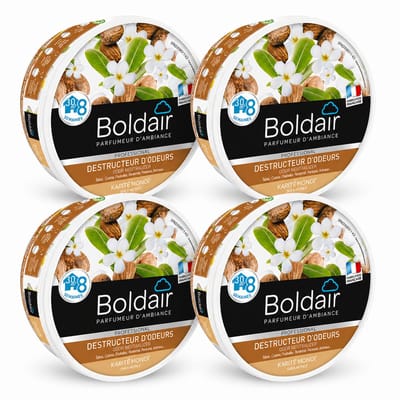 Boldair Geurverdrijver Gel Karité Monoï 300 g - Set van 4 Stuks - Professionele Luchtverfrisser Geurneutralisator - 8 Weken Werking tot 30 m² - Made in France Grasse