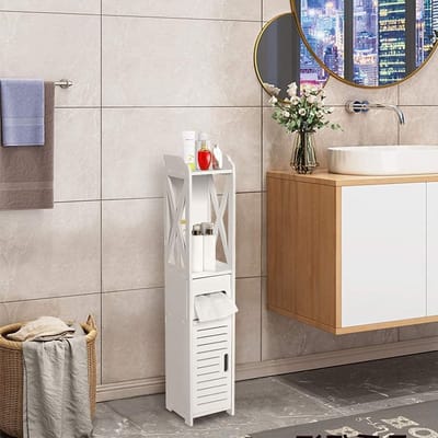Solidchoice - Dailygoody - Badkamerkast - Hoge kast - Stijlvol design - Wit - Opbergorganizer - Ideaal voor badkamer - 80 x 15,5 x 15,5 cm