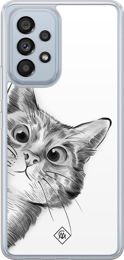 Casimoda® hoesje - Geschikt voor Samsung Galaxy A53 - Kat Kiekeboe - 2-in-1 case - Schokbestendig - Illustratie - Verhoogde randen - Wit, Transparant