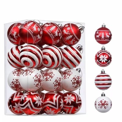 Kerstballen Set – 24 Stuks – Breukbestendige Ornamenten – Luxe Plastic Kerstboom Decoratie – Glanzende & Matte Ballen – Feestelijke Hangdecoratie voor Binnen – Herbruikbare Kerstversiering