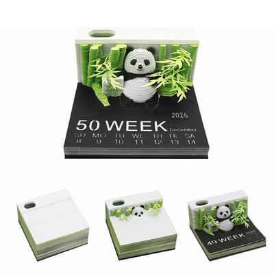 Dailygoods- Scheurkalender 2026 - 3D Panda - Afscheurkalender - Tafelkalender - Notitieblok - Creatieve Papierkunst met Houder