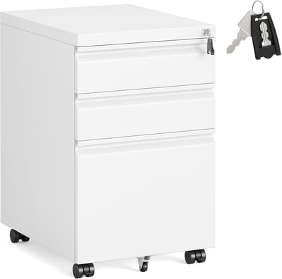SONGMICS - Archiefkast - Rolcontainer met 3 Laden - Metalen Kast Afsluitbaar - Voor Homeoffice en Kantoor