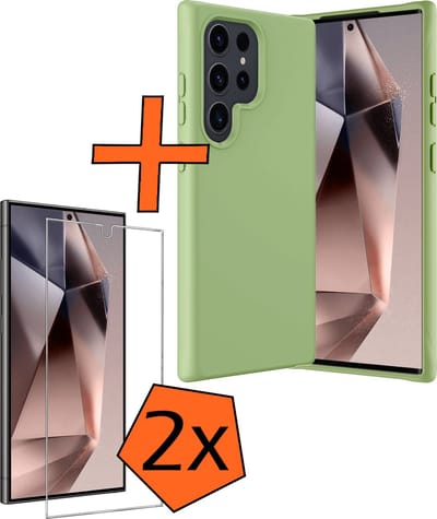Hoes - Met 2x Screenprotector - Geschikt voor Samsung Galaxy S24 Ultra - Sterk & Shockproof - Back Cover - Siliconen Case - Telefoon Hoes - Groen