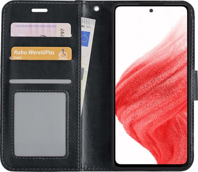 Hoesje Met Pasjeshouder - Geschikt voor Samsung Galaxy A53 - Luxe Bookcase Portemonee - Flip Case - Kunstleer Book Case - Flipcase - Book Cover - Walletcase - Portemonneehoes - Zwart