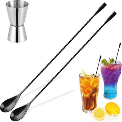 Cocktail Mixing Lepel en Dubbele Jiggers Set - 30 cm roestvrijstalen baraccessoires voor cocktails