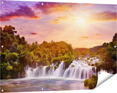 Gards Tuinposter Watervallen in het Bos - 120x80 cm - Tuindoek - Tuindecoratie - Wanddecoratie buiten - Tuinschilderij