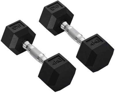 Dumbbells 2 x 4 kg - Halter - Hexagon Dumbbell - Set van 2 - met Gekartelde Handvatten - Gewichten Set - Halterset - Dumbbell Set - Krachttraining - Fitness - Gym - Geschikt voor Thuis en Sportschool