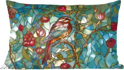 Sierkussens - Kussentjes Woonkamer - 60x40 cm - Vogel - Tak - Rozen - Mozaïek