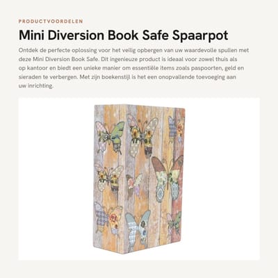 Dailygoods- Boek Safe - Spaarpot met Combinatieslot - Roestvrij Staal - Structuurpapier - 18,2 x 11,8 x 5,7 cm - Voor Munten en Bankpassen