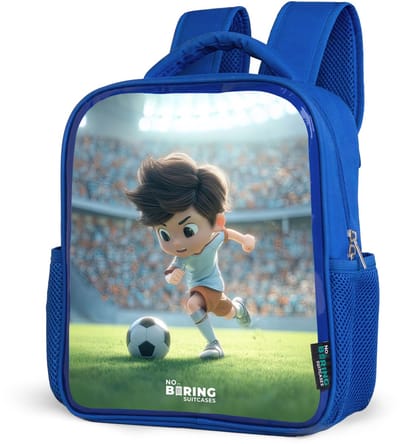 NoBoringSuitcases.com® - Rugzak blauw - Schooltas jongens - Jongen - Voetbal - Stadion - Zonlicht - Kinder rugtas jongen - Boekentas kind - Kinderrugzak voor school - Schoolrugzak