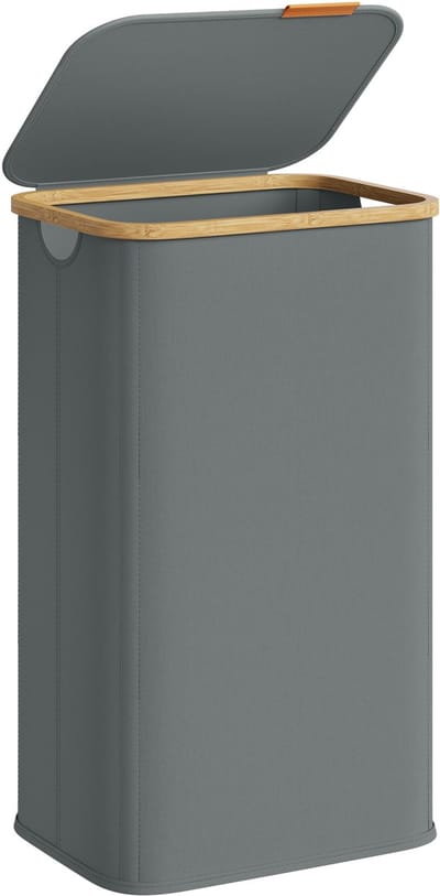 SONGMICS - Wasmand - Wasmand met Deksel - Opvouwbaar en Bamboe Frame - Voor Wasruimte Slaapkamer Woonkamer