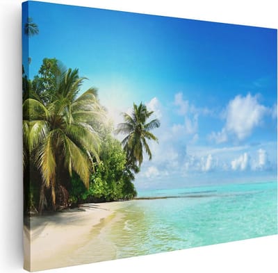 Artaza Canvas Schilderij Zee - 40x30 cm - Klein - Wanddecoratie Strand - Muurdecoratie Palmbomen - Kamer Accessoires Woonkamer