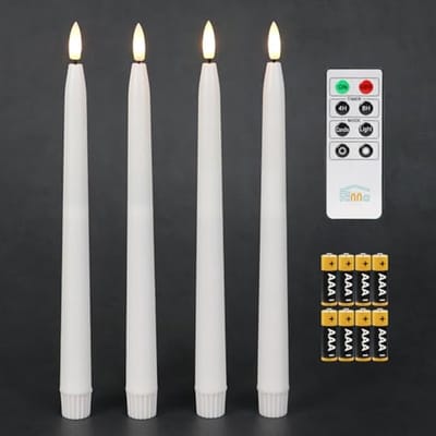 Flameless Taper Candles with Timer and Remote Control - Set of 4 White