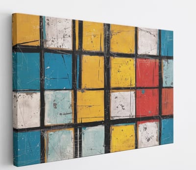 Saammp Canvas Schilderij - Mondriaan achtig - Abstract - 45x30 - Foto op canvas - Wanddecoratie - Muurdecoratie Woonkamer - Slaapkamer decoratie - Canvas Print