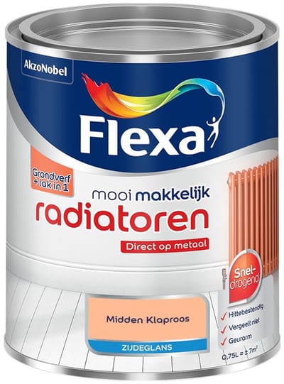 Flexa - Mooi Makkelijk Radiatoren Zijdeglans - Midden Klaproos - Mengverf - 750 Ml