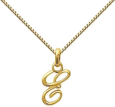 Amanto Ketting Letter E Gold - 925 Zilver Verguld - Alfabet - 8x15mm - 50cm