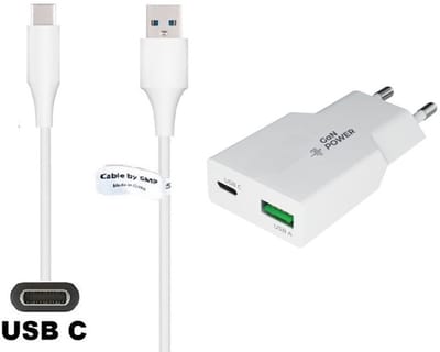 OneOne 36W snellader met 2 poorten + 0,2m sterke USB C kabel. PD PPS lader. GAN oplader adapter past op Huawei Enjoy 10s, 20, 50z (Ultra, Plus, Pro, SE), MatePad 11, 11.5, 11.5s, 12x, Pro 10.8, Pro 12.2, Pro 12.6, Pro 13.2, Air, C5e