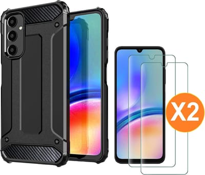 Hoesje Geschikt Voor Samsung Galaxy A05S Hoesje Schokbestendig Hybride hoesje - Galaxy A05s hoesje Rugged Armour Cover Heavy Duty Zwart - Galaxy A05s Screenprotector - 2 stuks