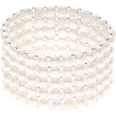 Manchet armband 5 Rijen Zoetwater Pearl White 925