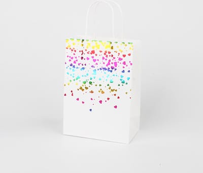 Papieren Tasjes - 5 stuks - Regenboog Hartjes - Uitdeel Tasjes - Rose Gold - Goud - Feest - Bruiloft - Chique - Gift Tasjes - Cadeau Tasjes - Kinderfeestje - Gift Bag - Kado Tasjes - Uitdeel Zakjes - Luxe Gift Bags - Cadeau - Tasje Met Handvat