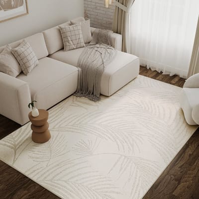 Tapiso Terra Vloerkleed - Palmen Patroon - Botanisch Design met 3D-Effect - Laagpolig Tapijt voor Woonkamer & Slaapkamer - Crème - OEKO-TEX 80x150