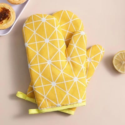 1 pièce Gants de cuisine isolés, gants de micro-ondes résistants à la chaleur, gants de four à grille épaissis résistants à la chaleur jaune
