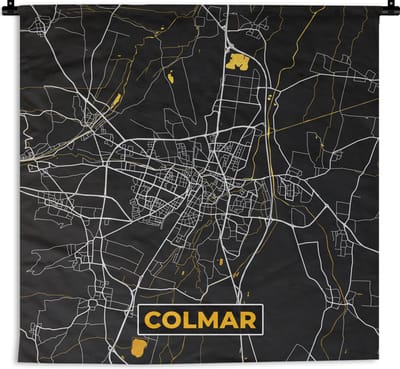 Wandkleed - Wanddoek - Colmar – Plattegrond – Frankrijk – Kaart – Stadskaart - 180x180 cm - Wandtapijt