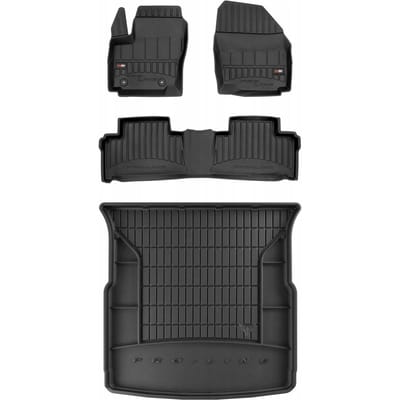 Frogum ProLine Complete Set: Luxe Rubberen Automatten + Kofferbakmat - Geschikt voor FORD S-Max Mk1 2006-2015 - 5-Persoons - Stopper-afstand 31cm - Geurloos TPE - Zwart