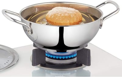 Grote RVS Kadhai met Deksel | Diepe Wokpan met Tri-Ply Bodem voor Koken en Sudderen