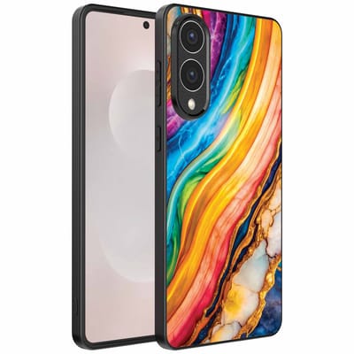 Geschikt voor Samsung Galaxy S25 Edge Telefoonhoesje met Regenboog Goud Marmer Opdruk - TPU Backcover Case Rainbow Gold Marble Design - Smartphonica geschikt voor Samsung Galaxy S25 Edge