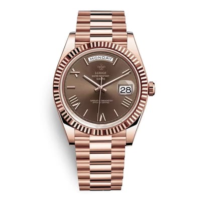 Selevie Horloge Just - Roségoude schakelband met bruin/brons wijzerplaat - Luxe horloge - Unisex - met horloge box