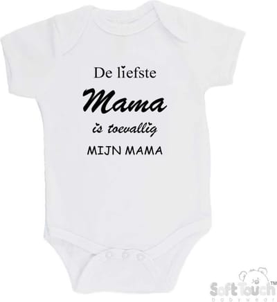 100% katoenen Romper "De liefste mama is toevallig mijn mama" Unisex Katoen Wit/zwart Maat62/68