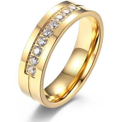 Titanium Staal Diamant Bezette Koppels Eenvoudige Gladde Roestvrijstalen Trouwring Sieraden 7# beige