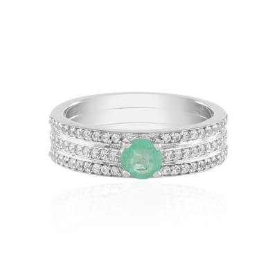 Cavill - Damesring 925 Sterling Zilver Platina Plated - Colombiaanse Smaragd 0,373 ct Rond Slijpsel - Elegante Zilveren Ring - Tijdloos & Stijlvol