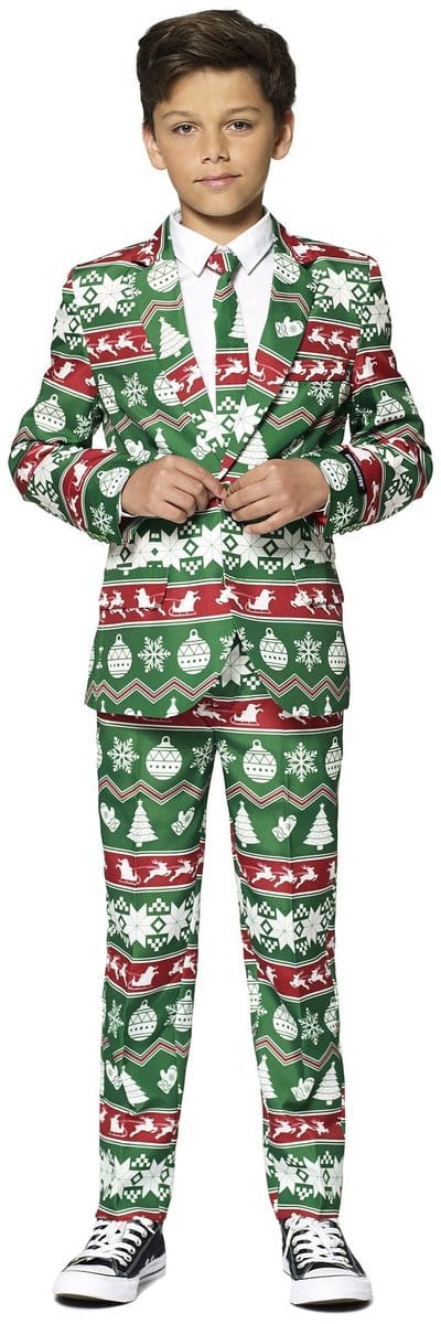 Suitmeister Christmas Green Nordic - Kids Pak - Kerst Pak - Groen - 8-10 jaar - Maat M