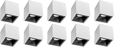 Opbouwspot 10 Pack - Proma Cliron Pro - GU10 Fitting - Opbouw Vierkant - Mat Wit/Zwart - Aluminium - Verdiept - Ø90mm