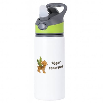 Hacebo® - Tijger spaarpot waterfles met rietje groen - Tijger - dieren liefhebbers - leuke cadeau voor iemand die van houdt van tijgers - verjaardagscadeau - kado - gift - water fles - 650ML