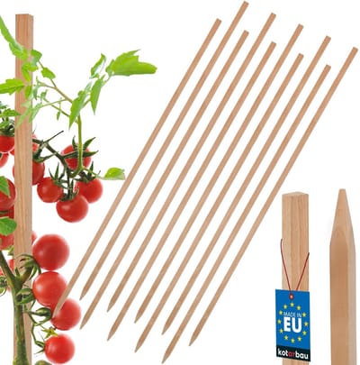 KOTARBAU® 10 st Tomatenstokken, Plantenstok, Beukenhout, 120 cm, Natuurlijk, Plantenstokken, Plantensteun, Houten Paaltjes, Houten Stokken, Tuinbenodigdheden