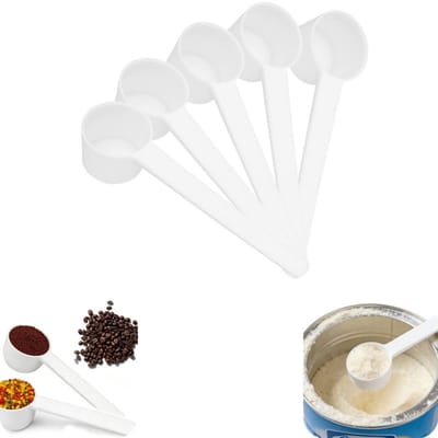 5 stuks lepels - koffielepel - poedersuikerlepel - theelepel - lange steel - herbruikbaar - keukenaccessoires - geschikt voor eiwitpoeder, koffie, thee (wit, 12,2*4,1 cm)