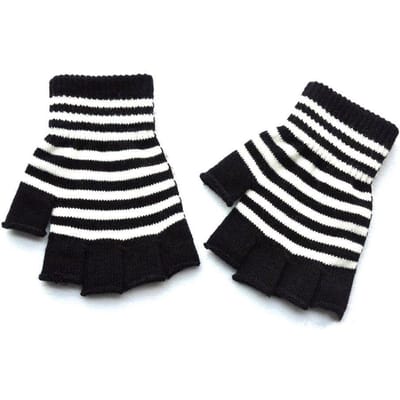 Gestreepte Streepjes Unisex One Size Vingerloze Handschoenen Gothic Breien Vingerloze Handschoenen Winter Warm Elastische Comfortabele Handschoenen black