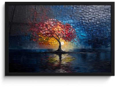 Poster in lijst - Fotolijst 60x40 cm - Posters - Boom - Blauw - Bladeren - Vakken - Posterlijst zwart - Decoratie - Wanddecoratie woonkamer - Muurdecoratie slaapkamer