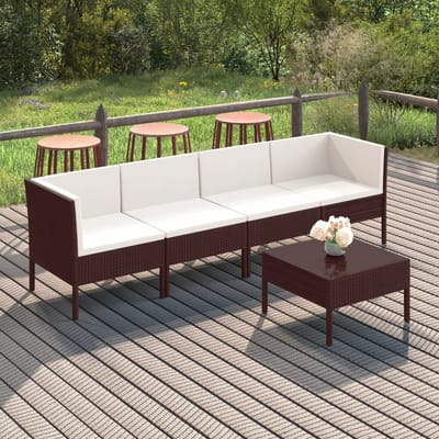 vidaXL - 5-delige - Loungeset - met - kussens - poly - rattan - bruin
