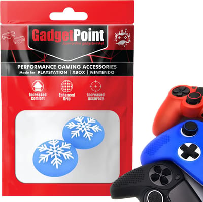 Gadgetpoint - Thumb Grips voor PlayStation, PS5, Xbox X/S, One & Switch Pro Controller - Gaming Thumbgrips - Performance Anti-Slip Thumbsticks - Bescherming Accessoires - Sneeuwvlok - Blauw