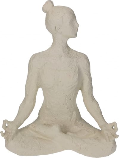 Deco Beeld Vrouw Yoga - Polystone - Wit - 18 x 24 x 11 cm (BxHxD)