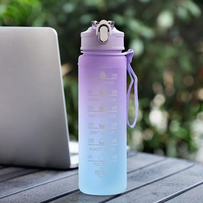 750 ml sportwaterfles met tijdmarkering lekvrije beker motiverende draagbare waterfles voor buitensport fitness BPA-vrij 1 PC paars