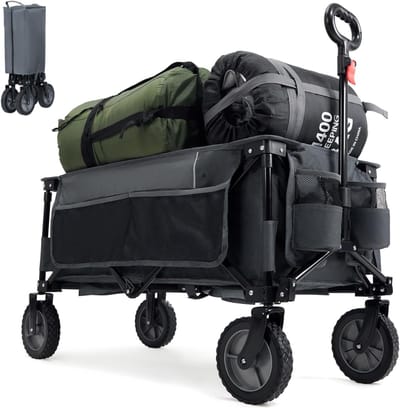 Zyrex® Strandkar - Bolderkar Opvouwbaar -Boodschappenwagen Met Handige Opbergruimtes – Grijs - 89cm x 48cm x 94cm