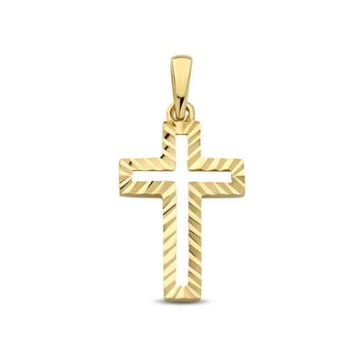 New Bling - 9NBG-0917 - 14K geelgouden Hanger – Kruis Dia Cut – Dames Hanger