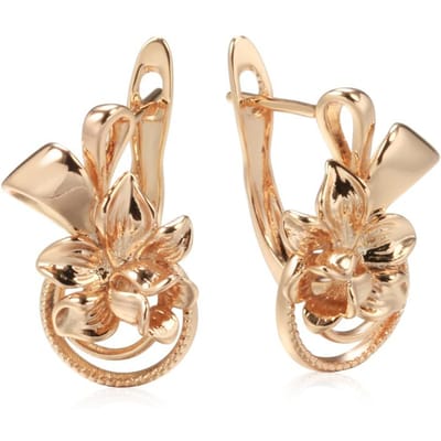Boucles d'oreilles géométriques brillantes de luxe pour femme Couleur or Boucles d'oreilles pendantes fleur vintage Mode Bijoux fins minimalistes beige