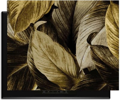 KitchenArt - Golden Leaves – Inductie Beschermer - 76x51.5 cm - Kookplaat Beschermer - Luxe Afdekplaat Inductieplaat - Anti-slip & Oprolbaar - Beschermmat Inductiekookplaat